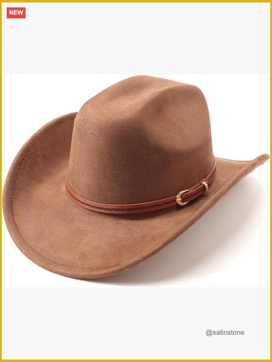 Wide Brim Felt Cowboy Hat with Belt Buckle for Outdoor Festivals